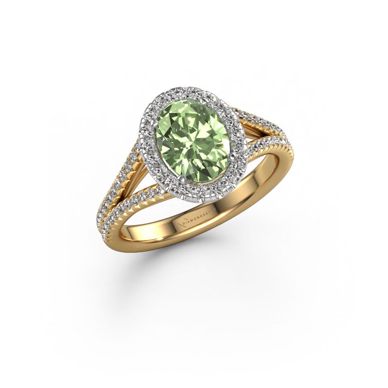 Engagement ring Verla ovl 2 585 gold green lab grown diamond 8x6 mm