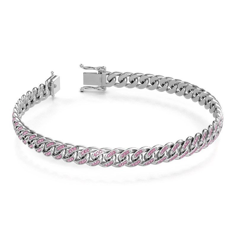 Image of Cuban bracelet ±0.31 in white gold pink sapphire