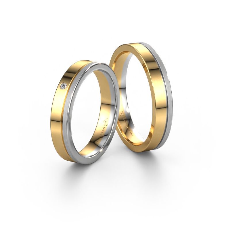 Alliances set WH0301LM14APM ±4x1.7 mm 14 Carat or blanc diamant 0.012 crt