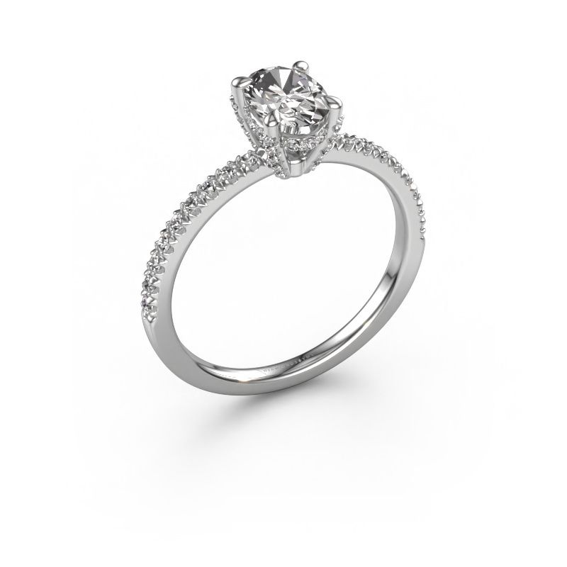 Verlovingsring Saskia 1 OVL 585 witgoud zirkonia 7x5 mm