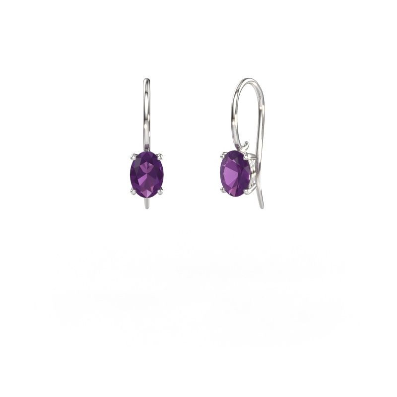 Drop earrings Cleo OVL 585 white gold amethyst 7x5 mm