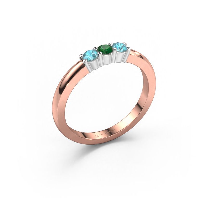 Ring Yasmin 3 585 rosé goud smaragd 3 mm