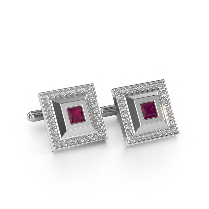 Boutons de manchettes Joris 585 or blanc rhodolite 4 mm