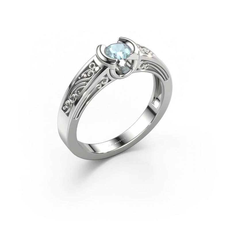 Verlobungsring Elena 585 Weißgold Aquamarin 4 mm