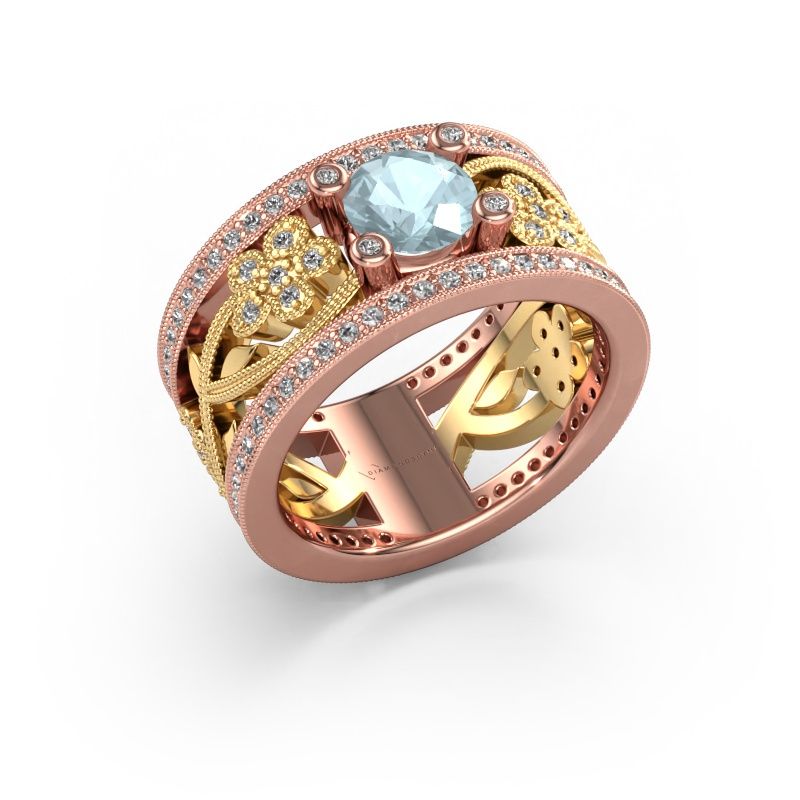 Bague Severine 585 or rose aigue-marine 6 mm