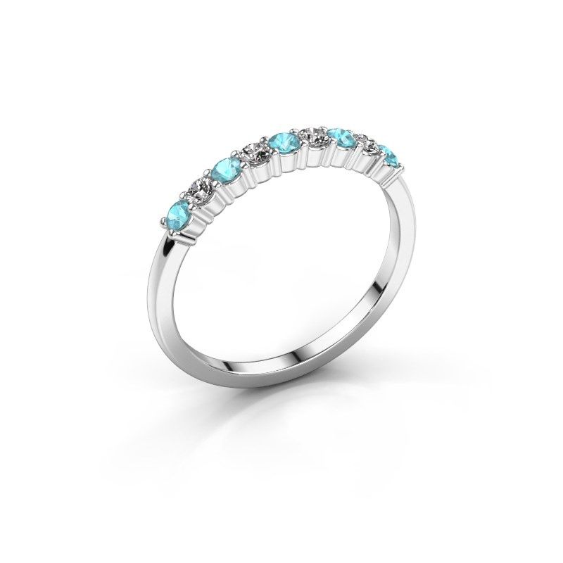 Afbeelding van Ring yasmin 9<br/>585 witgoud<br/>Blauw topaas 2.4 mm