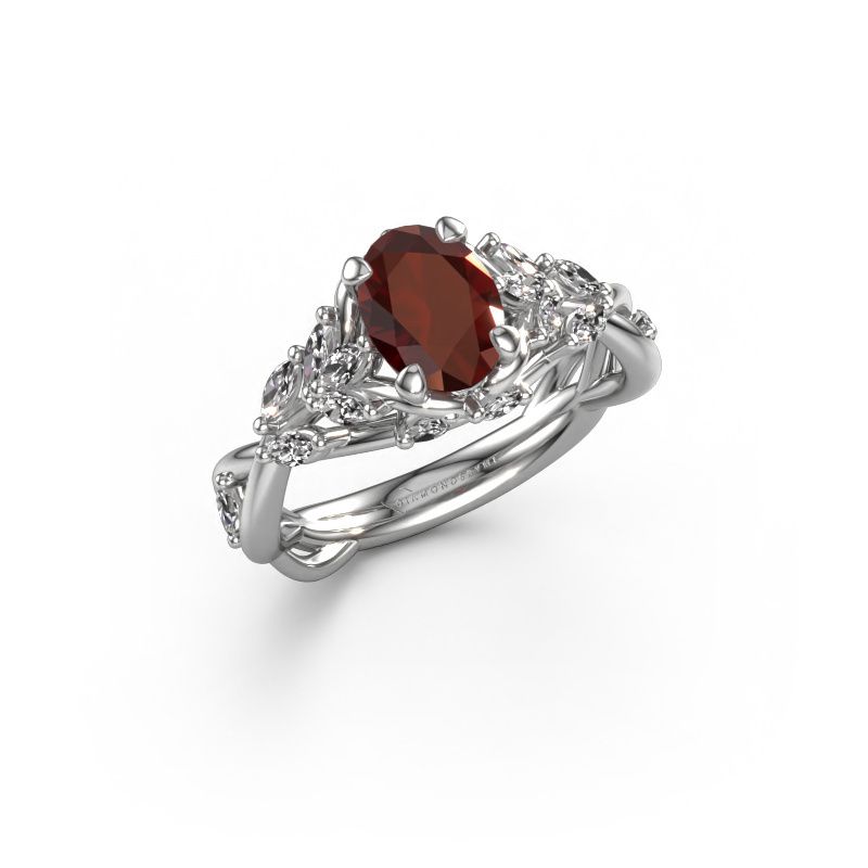 Engagement ring Samantha OVL 585 white gold garnet 7,5x5,5 mm