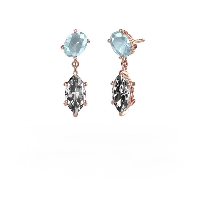 Pendants d'oreilles Toi et Moi OVL-MRQ 585 or rose aigue-marine 8x6 mm