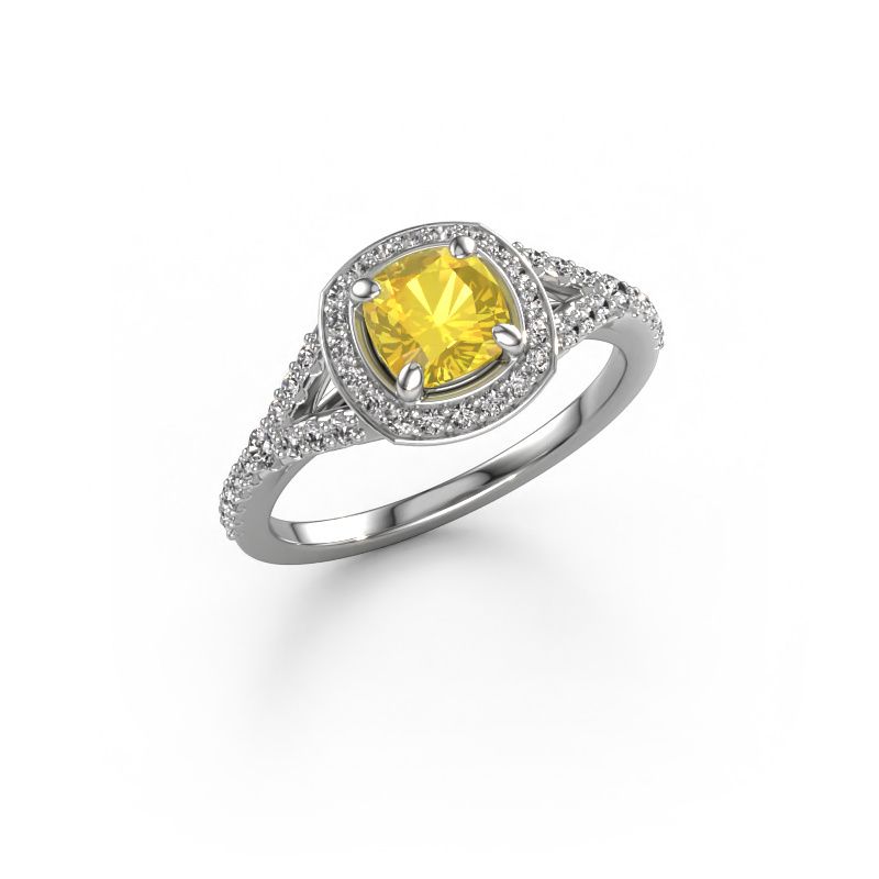 Bague de fiançailles Pamela CUS 950 platine saphir jaune 5.5 mm