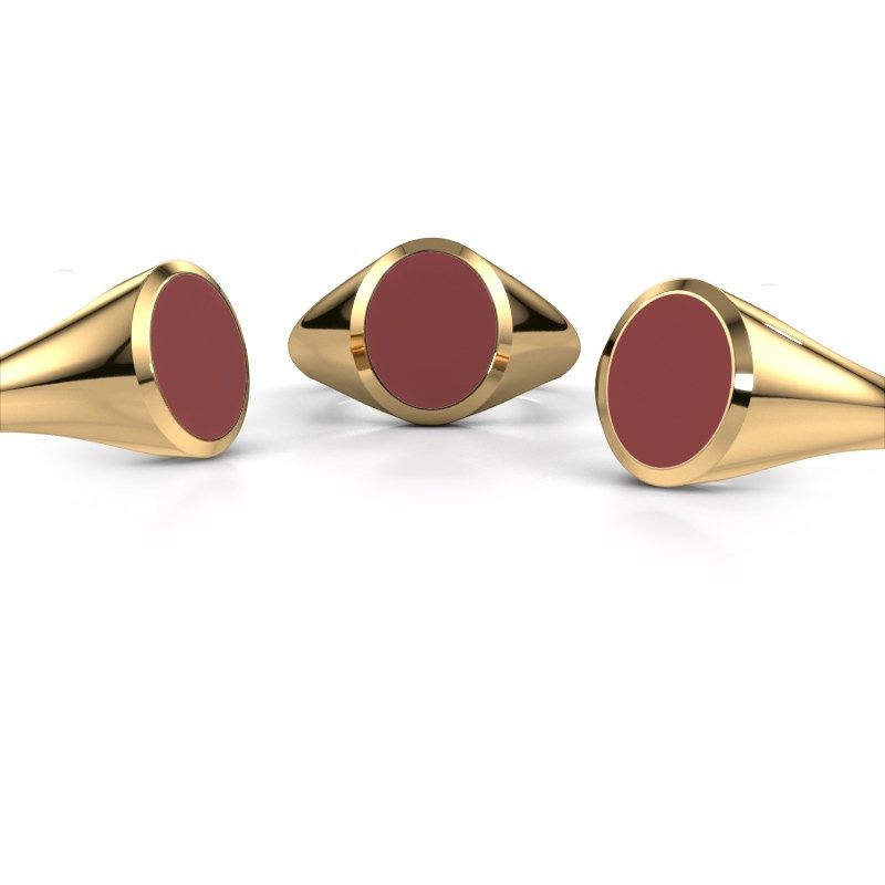 Afbeelding van Zegelring Herman 2<br/>585 goud<br/>rode emaille 12x10 mm