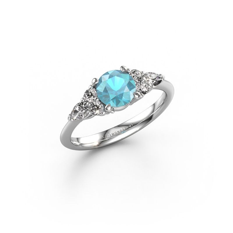 Bague de fiançailles Melani RND 585 or blanc topaze bleue 6 mm