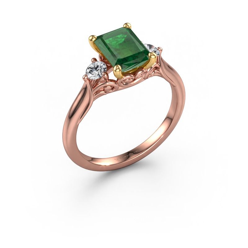 Engagement ring Laurian EME 585 rose gold emerald 8x6 mm