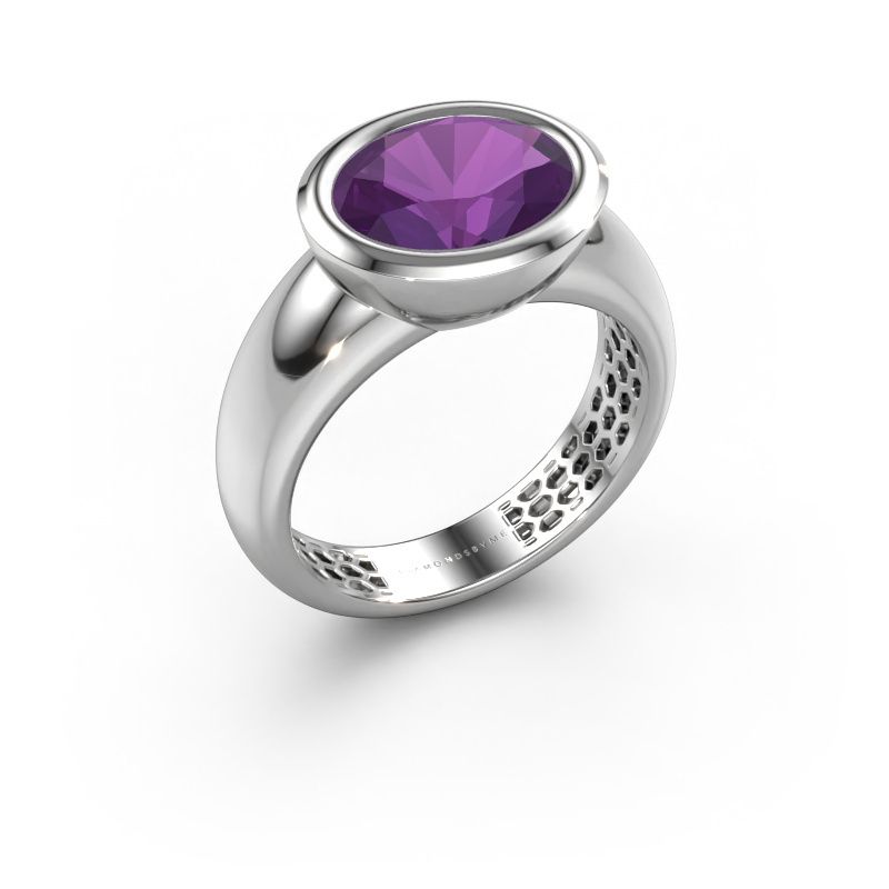 Bague Evelyne 585 or blanc améthyste 10x8 mm