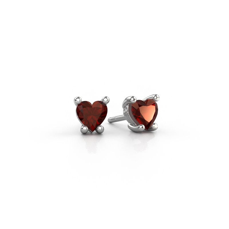 Oorbellen Sam Heart 585 witgoud granaat 5 mm