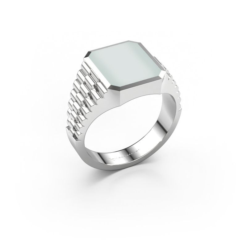 Zegelring Brent 2 585 witgoud groene lagensteen 12x10 mm