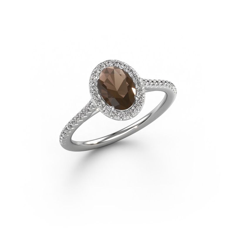 Engagement ring Seline ovl 2 585 white gold smokey quartz 7x5 mm