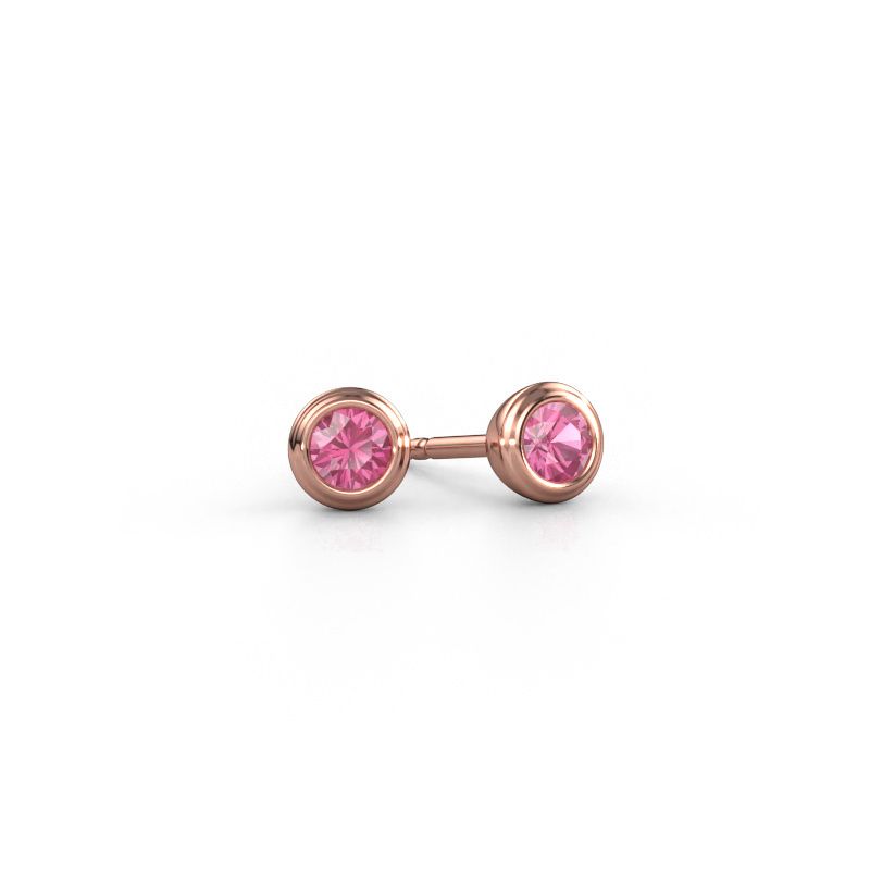 Clous d'oreilles Shemika 585 or rose saphir rose 4 mm