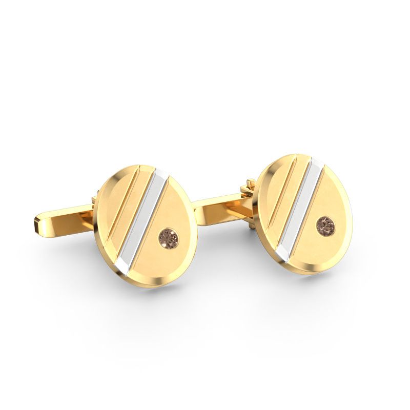 Boutons de manchettes Wesley 585 or jaune diamant brun 0.16 crt
