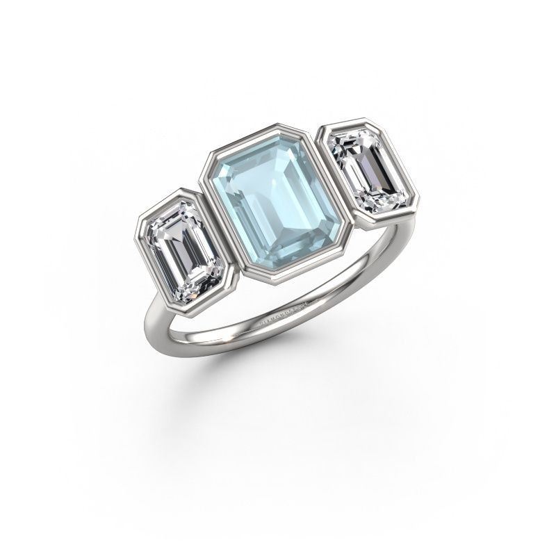 Verlovingsring Lavon 3 EME 585 witgoud aquamarijn 8x6 mm