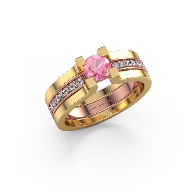 Verlovingsring Myrthe 585 rosé goud roze saffier 5 mm