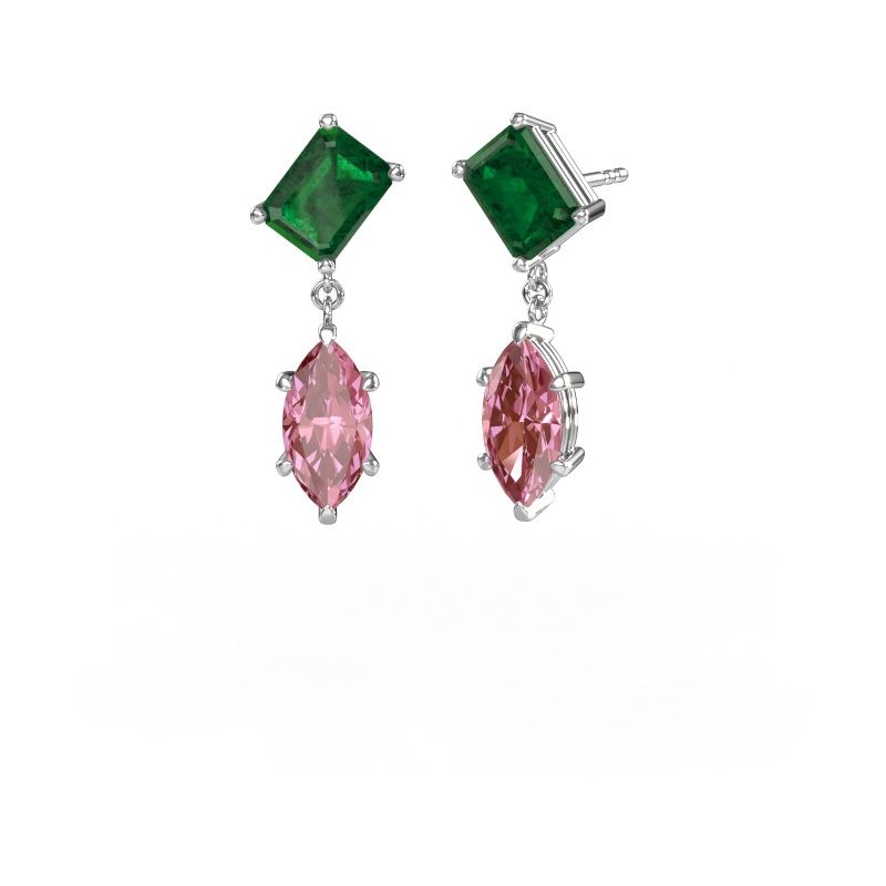 Drop earrings Toi et Moi EME MRQ 950 platinum emerald 8x6 mm
