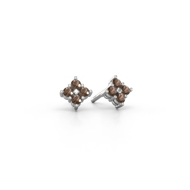 Clous d'oreilles Maryetta 585 or blanc quartz fumé 2 mm