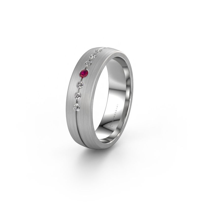 Trouwring WH0162L25A 585 witgoud rhodoliet ±5,5x1.7 mm