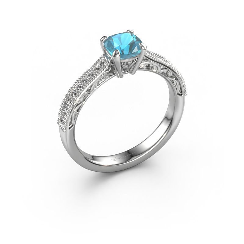 Aanzoeksring Shonta CUS 950 platina blauw topaas 5.5 mm