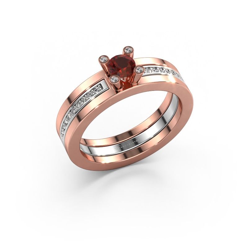Verlovingsring Alisha 585 rosé goud granaat 4 mm