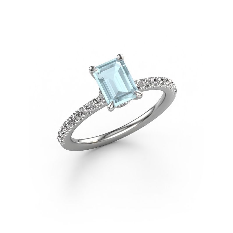 Verlovingsring Crystal EME 4 950 platina aquamarijn 7x5 mm