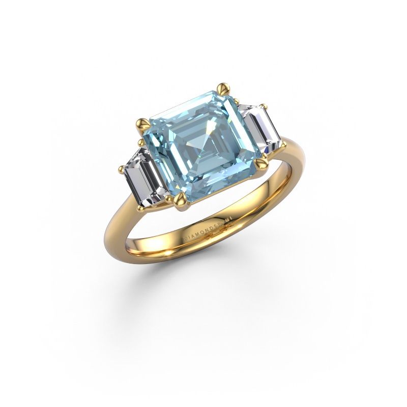 Engagement ring Maggie ASC 585 gold blue lab grown diamond 8.5 mm