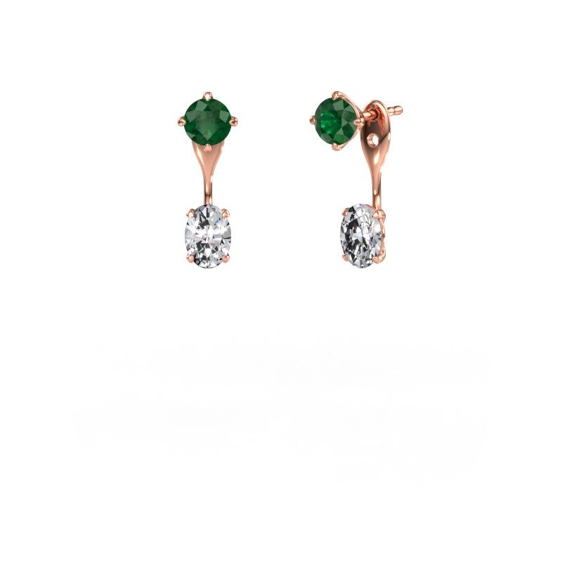 Pendants d'oreilles Kate RND-OVL 585 or rose emeraude 5 mm
