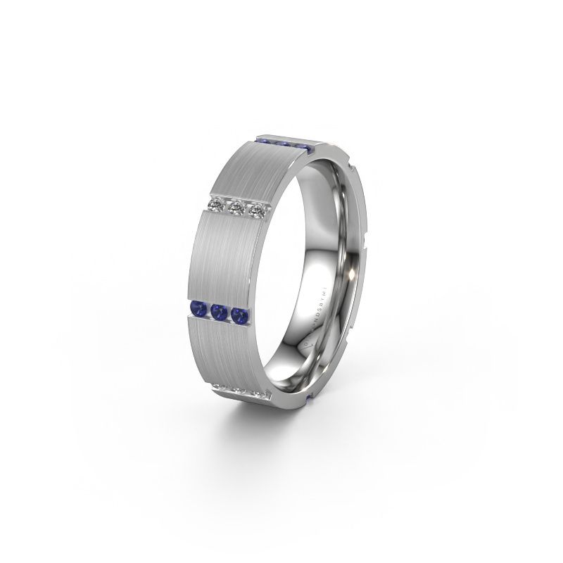 Trouwring WH0135L15BM 585 witgoud saffier ±5x2 mm