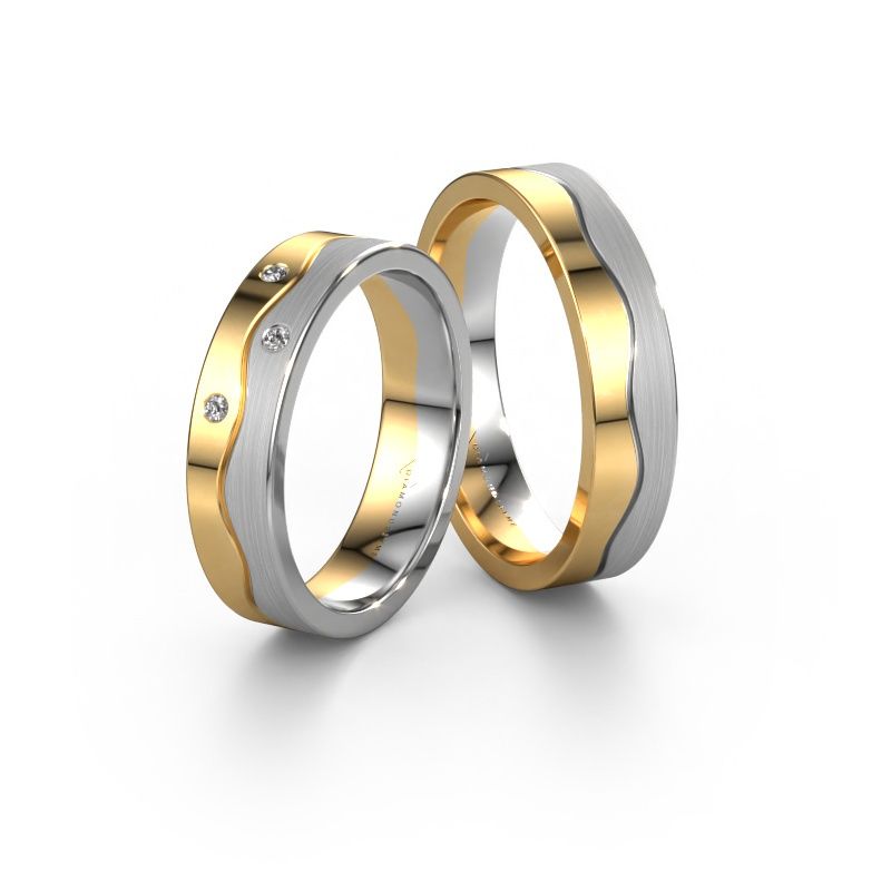 Wedding rings set WH0701LM15APM ±5 x 1.7 mm 14 Carat gold diamond 0.012 crt