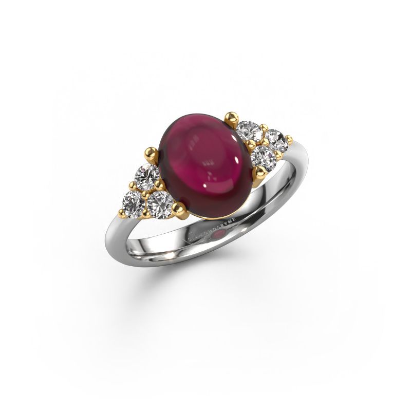 Bague Clarice 585 or blanc grenat 10x8 mm