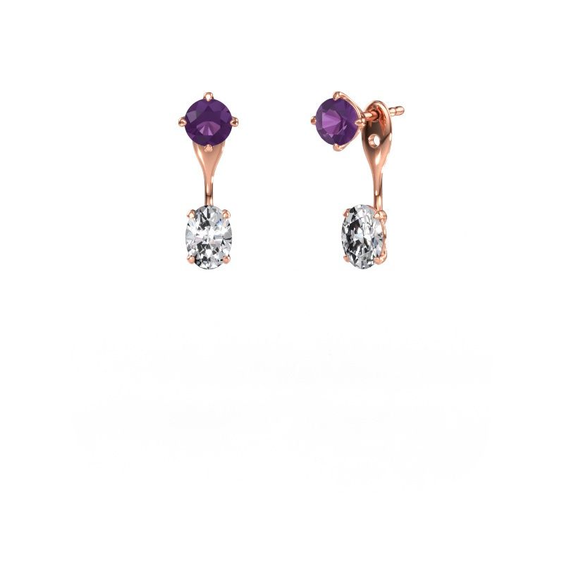 Drop earrings Kate RND-OVL 585 rose gold amethyst 5 mm