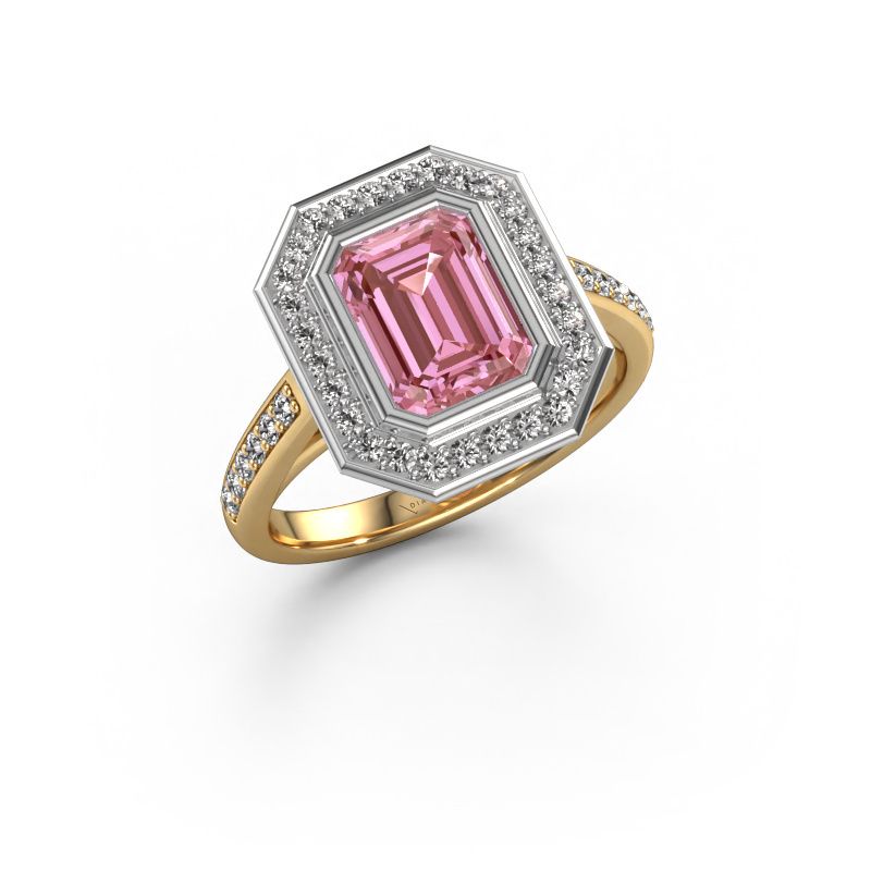 Engagement ring Noud 2 EME 585 gold pink lab grown diamond 8x6 mm