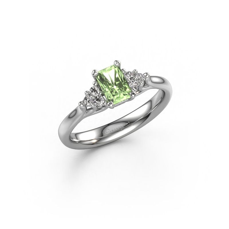 Verlovingsring Monika RAD 585 witgoud groene lab grown diamant 6x4 mm