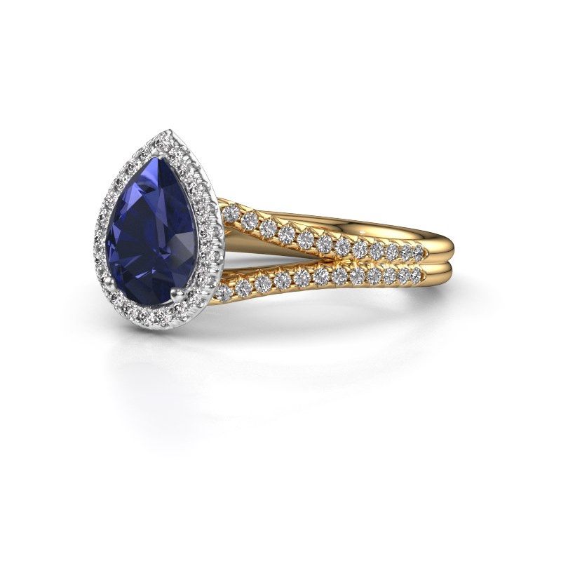 Afbeelding van Verlovingsring verla pear 2<br/>585 goud<br/>Saffier 8x6 mm