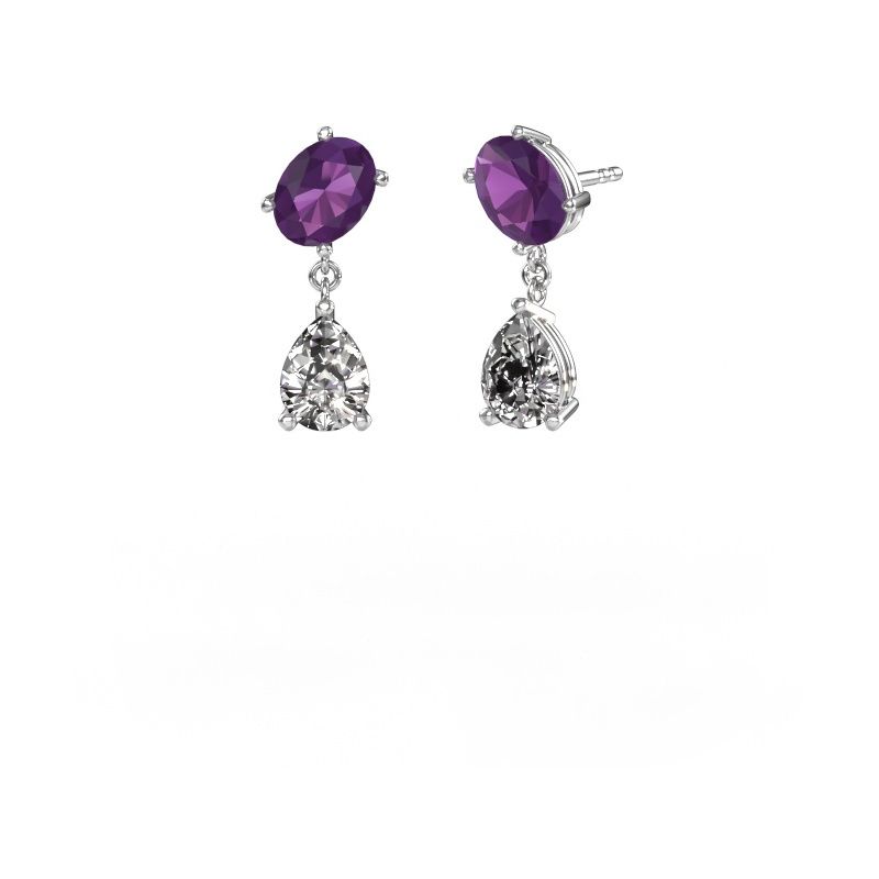 Earrings Toi et Moi OVL-PER 585 white gold amethyst 8x6 mm