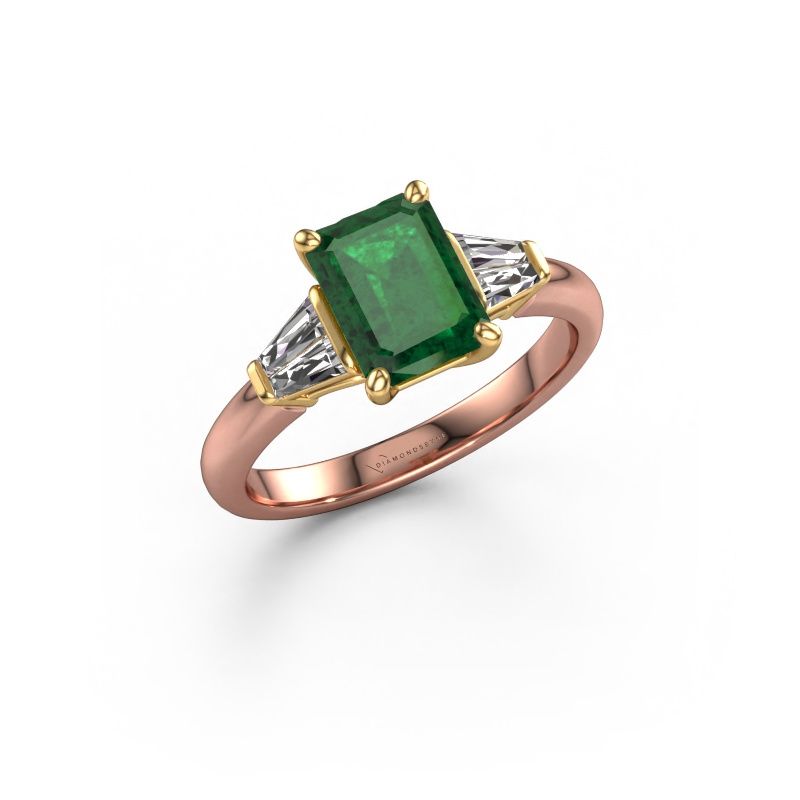 Verlovingsring Kina EME 585 rosé goud smaragd 8x6 mm