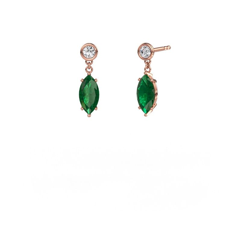Drop earrings Lacey MRQ 585 rose gold emerald 10x5 mm