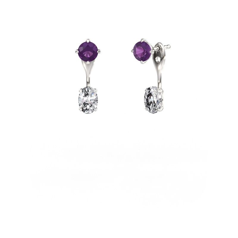 Drop earrings Kate RND-OVL 585 white gold amethyst 5 mm