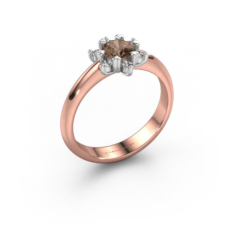 Ring Liesbeth 585 rosé goud bruine diamant 0.62 crt