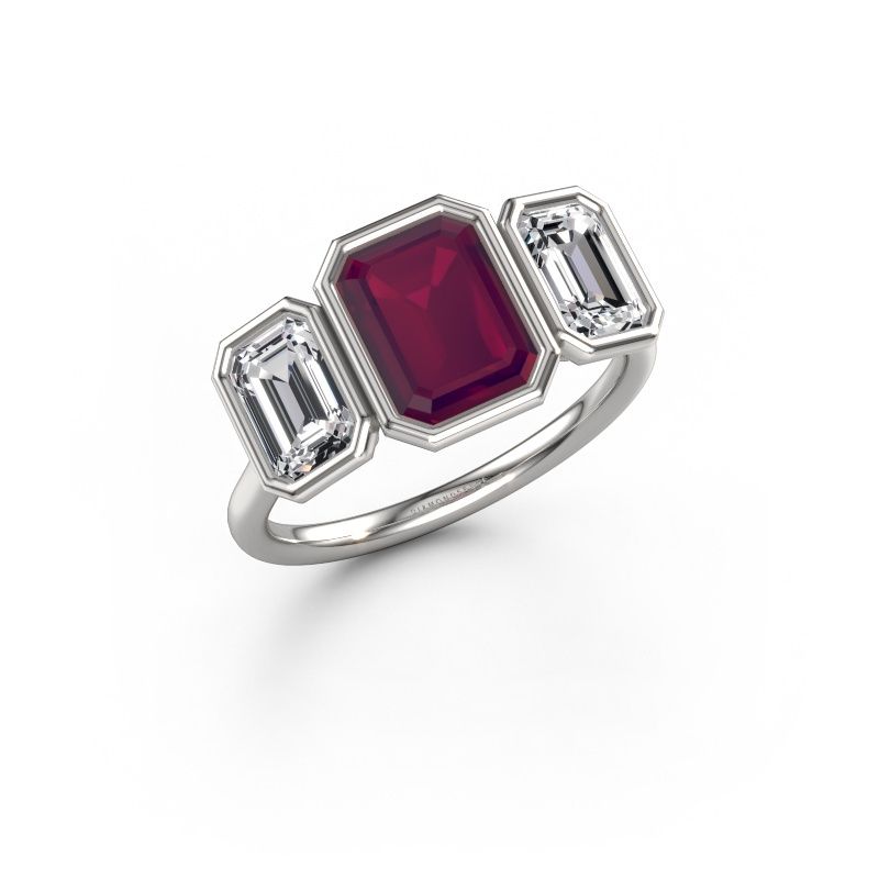 Verlovingsring Lavon 3 EME 585 witgoud rhodoliet 8x6 mm