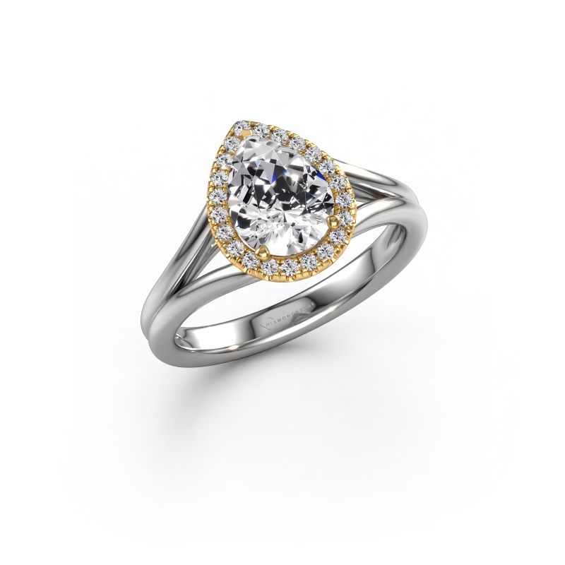 Verlovingsring Verla pear 1 585 witgoud zirkonia 8x6 mm