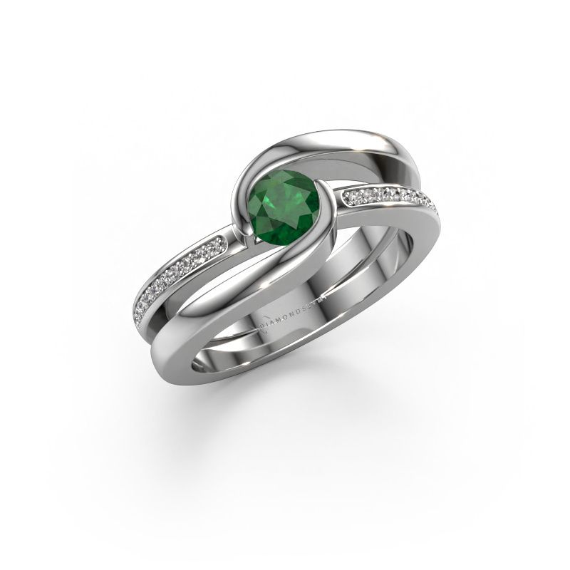 Ring Xenia 2 585 witgoud smaragd 5 mm