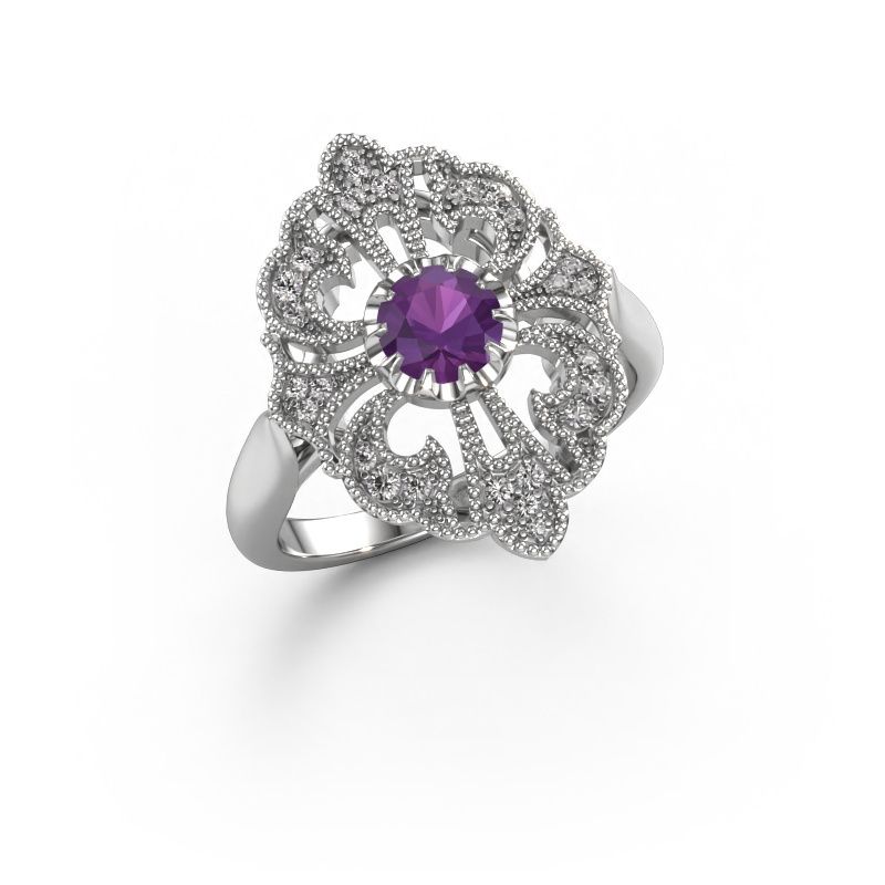 Bague de fiançailles Naida 585 or blanc améthyste 5 mm