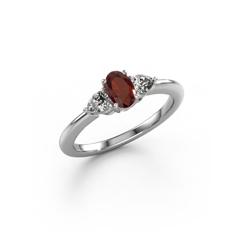Engagement ring Chanou OVL 585 white gold garnet 7x5 mm