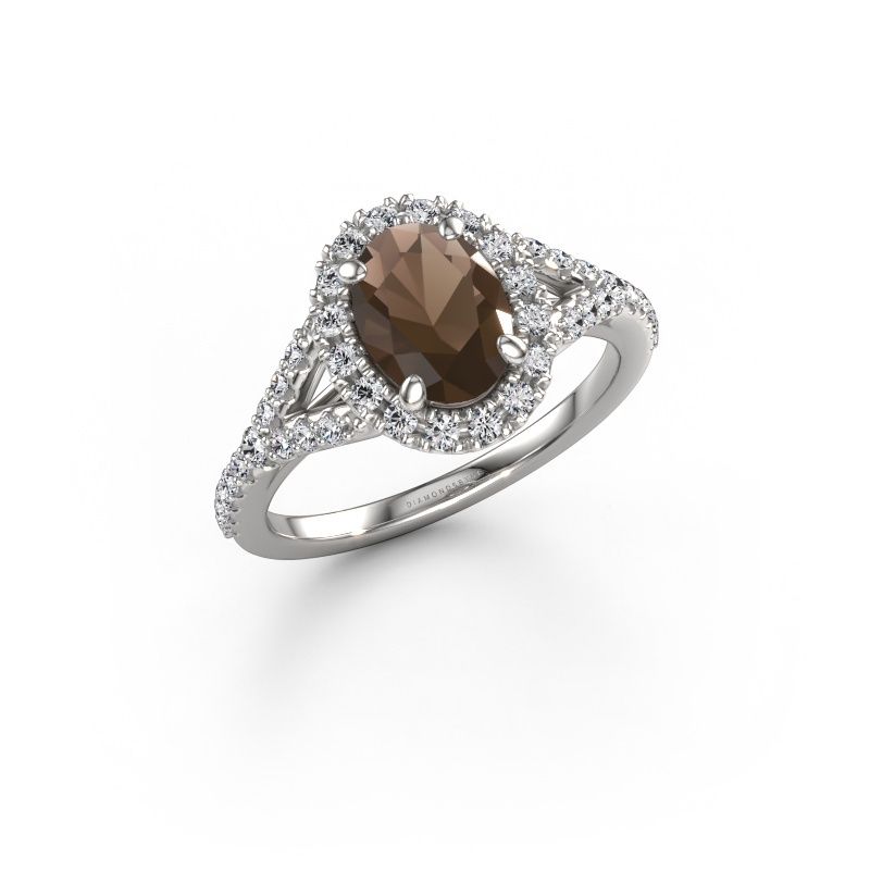Engagement ring Kimber OVL 950 platinum smokey quartz 8x6 mm